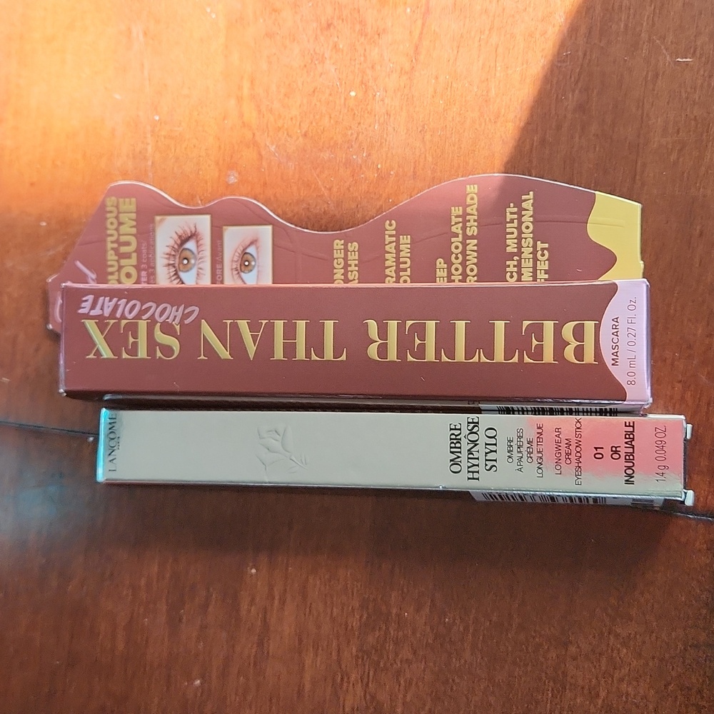 Brand new. Too faced mascara and lancome eyeshadow stick